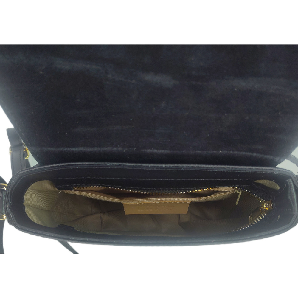 Charlie Leather Mack Black Leather & Black Fur Small Half Moon Crossbody Bag-NWT - Picture 8 of 12